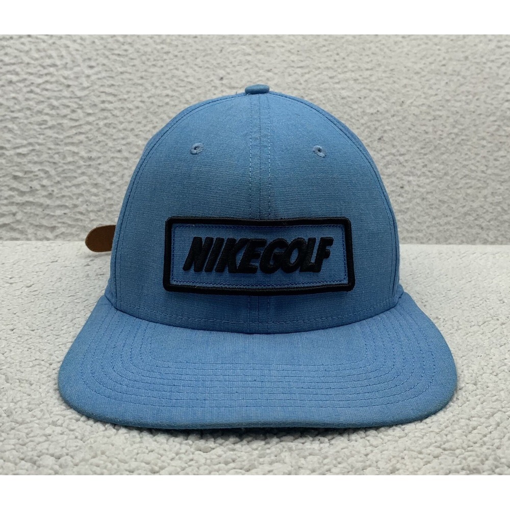 Nike Golf Hat Mens Baby Blue Leather Strapback OSFM Thick Embroidered Dad Cap